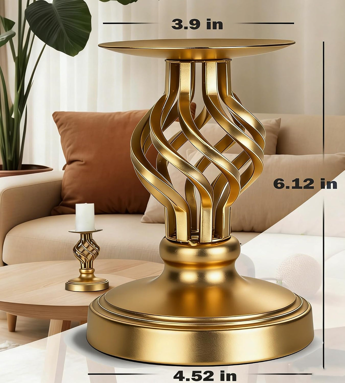 Vintage Metal Pillar Candle Holder for Table Decor