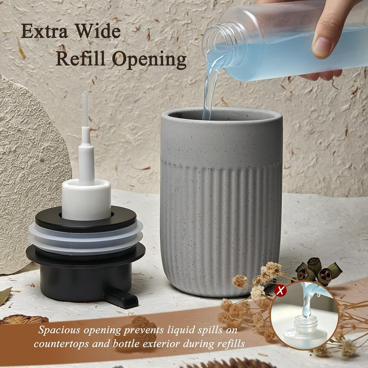 Blue Ceramic Foaming Soap Dispenser for Bathroom Countertop 13oz
