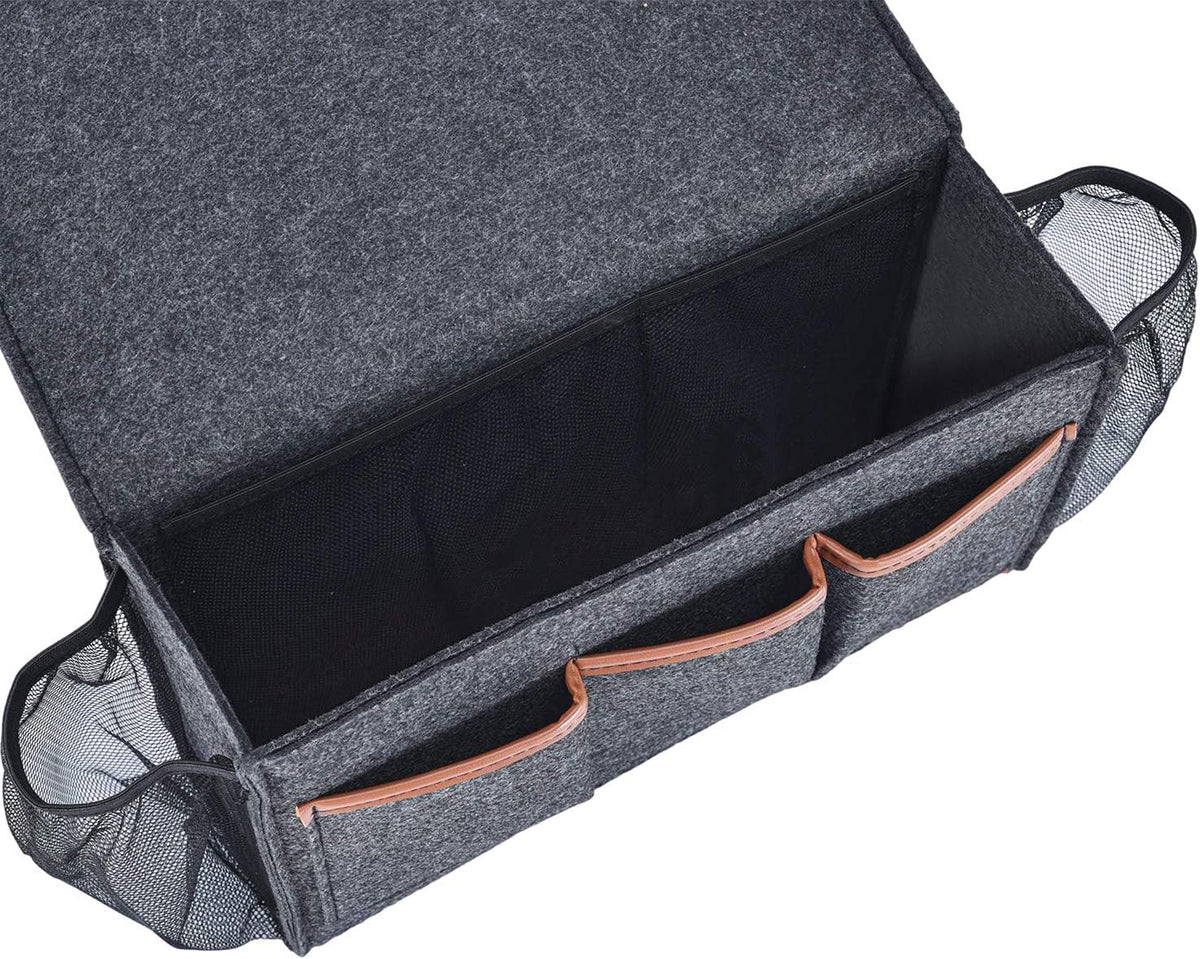 Zafit Bedside Caddy, Large Size Storage Organizer with 8 Pockets - Holds Magazines, Remotes, Phone (13.4'' x 18.1'', Dark Grey)