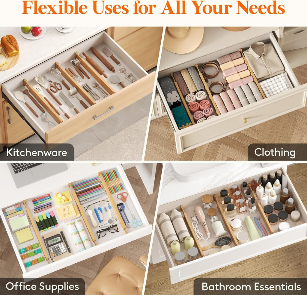 Lifewit 2.4" Kitchen Drawer Dividers, Adjustable Bamboo Drawer Organizers