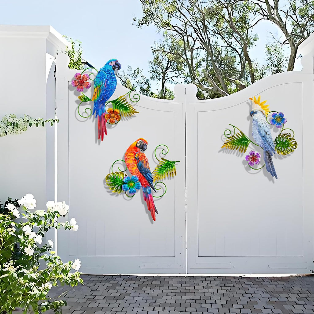 Metal Colorful Parrots Wall Art, 12 Inches Parrot Large Hanging Decorations