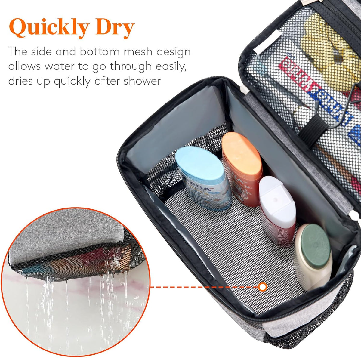 Lifewit Mesh Shower Caddy Bag, Hanging Shower Organizer, Medium, Grey