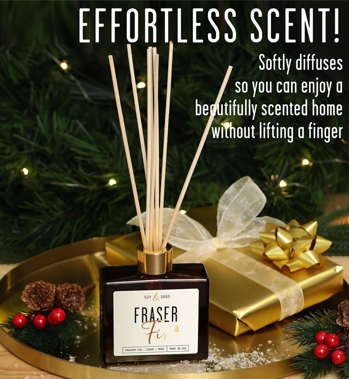 Fraser Fir Diffuser, Christmas Tree Diffuser - w/Pine Balsam, Cedar & Citrus I Infused w/Essential Oils I Christmas Décor I 3.75 OZ Oil I Long-Lasting Scent Lasts 4-6 Month's I Made in The USA