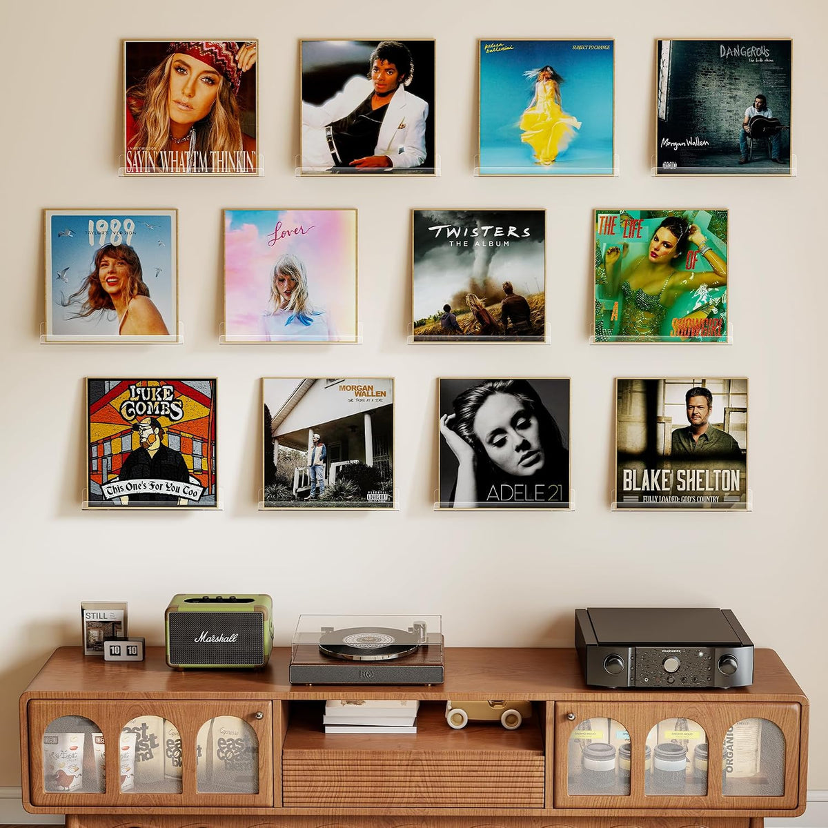 Laurensory Vinyl Record Wall Mount Shelves, 12 inch Vinyl Holder, 12 Pack