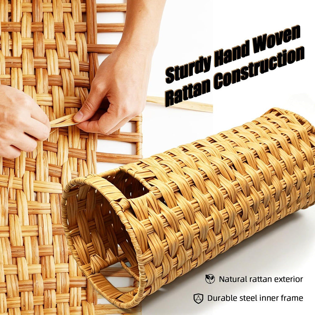 Rattan Umbrella Stand with Drip Tray - Hand Woven Entryway Umbrella Holder