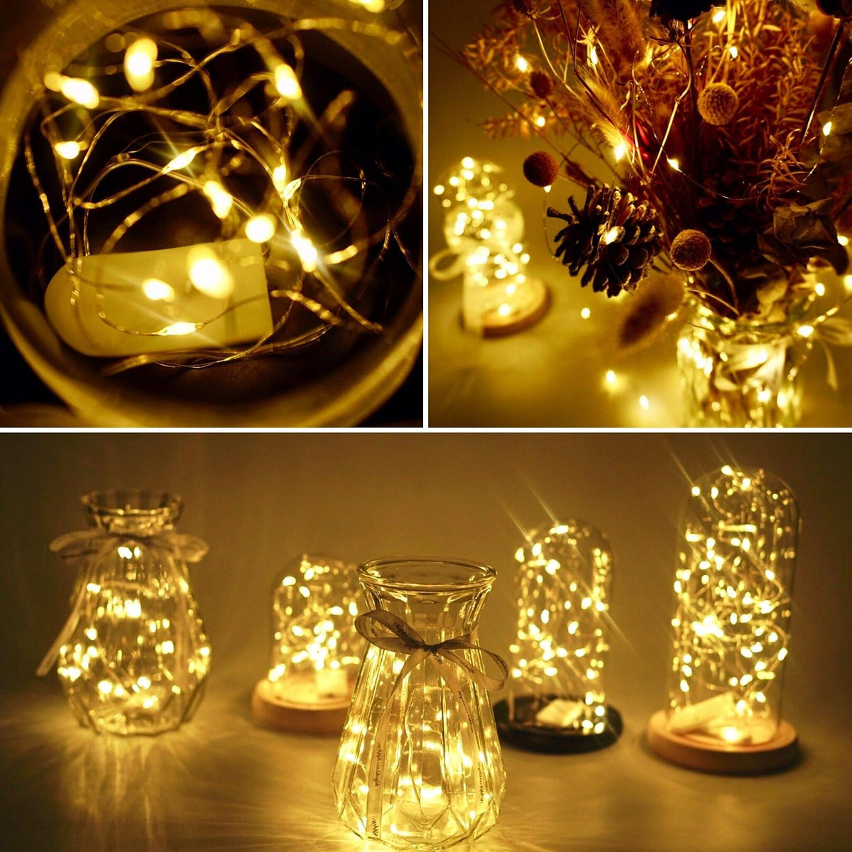 20 Packs Fairy String Lights, 6.6FT 20 LEDs Battery Operated Silver Copper Wire Starry String Light for DIY Party Christmas Costume Wedding Easter Table Decorations (Warm White)