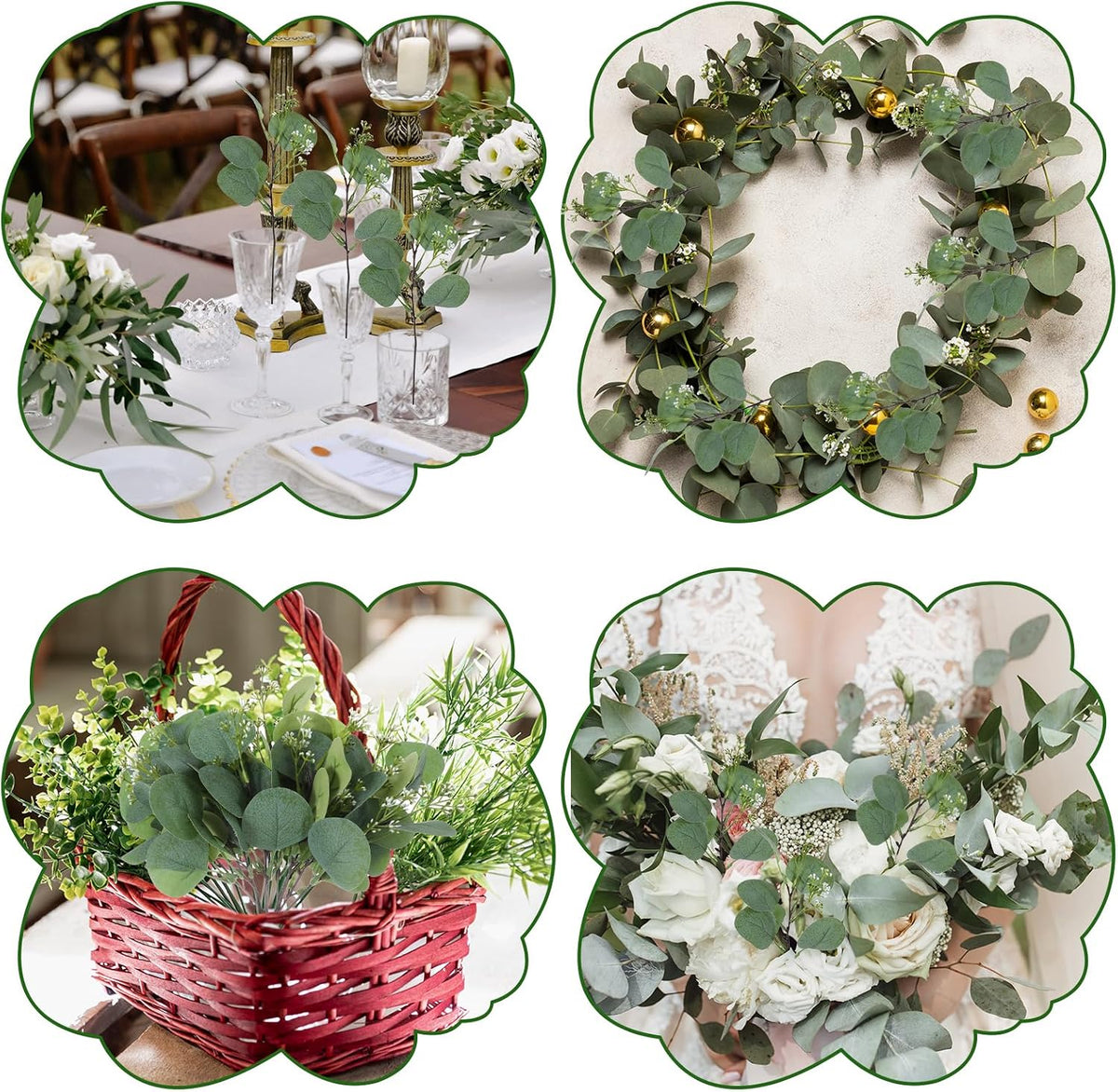 KALIONE 12 Pcs Artificial Silver Dollar Eucalyptus Leaves Picks Stems and Faux Branches with White Seeds, 11.4'' Decoration Greenery Stems Plants for Vase Bouquets, Flower Arrangement