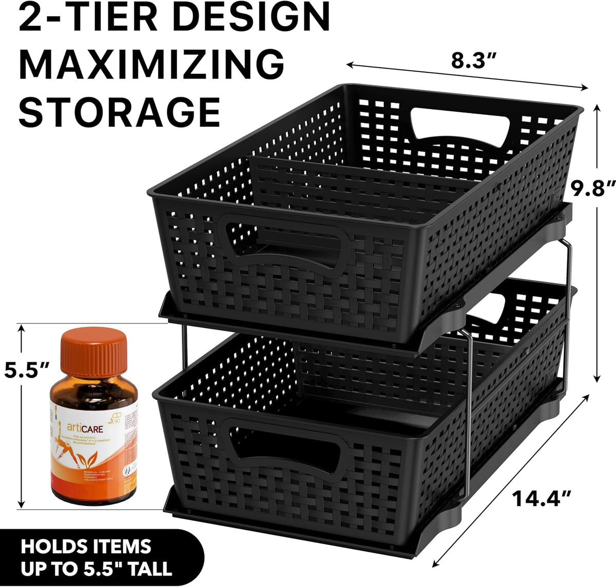 Simple Houseware 2 Tier Pull-Out Sliding Drawer Under Sink Storage, Black