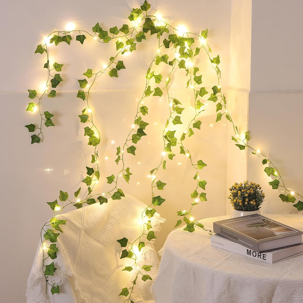 2 Pack Vines with Lights Battery Operated, 6.56ft 20 LED Vines with Fairy Light, Leaf Light with 8 Modes, Fake Vines Ivy String Lights for Bedroom, Wall, Room, Garden, Party Decor