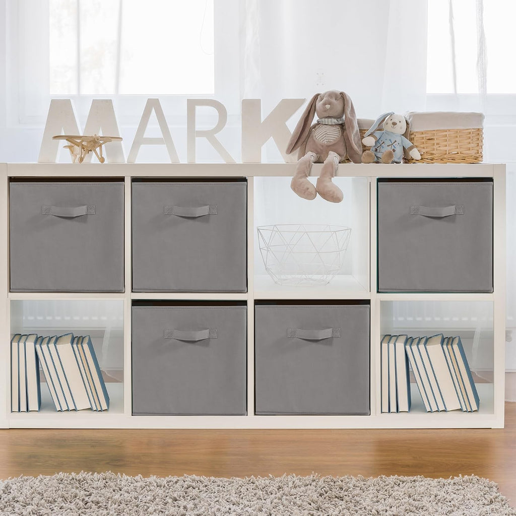 11" Fabric Storage Bins, Collapsible Storage Cubes Organizer with Handles, Heavy Duty Cube Organizer for Home, Office, Shelves, Closets, Bedroom, Living Room, 5 Pack, Grey