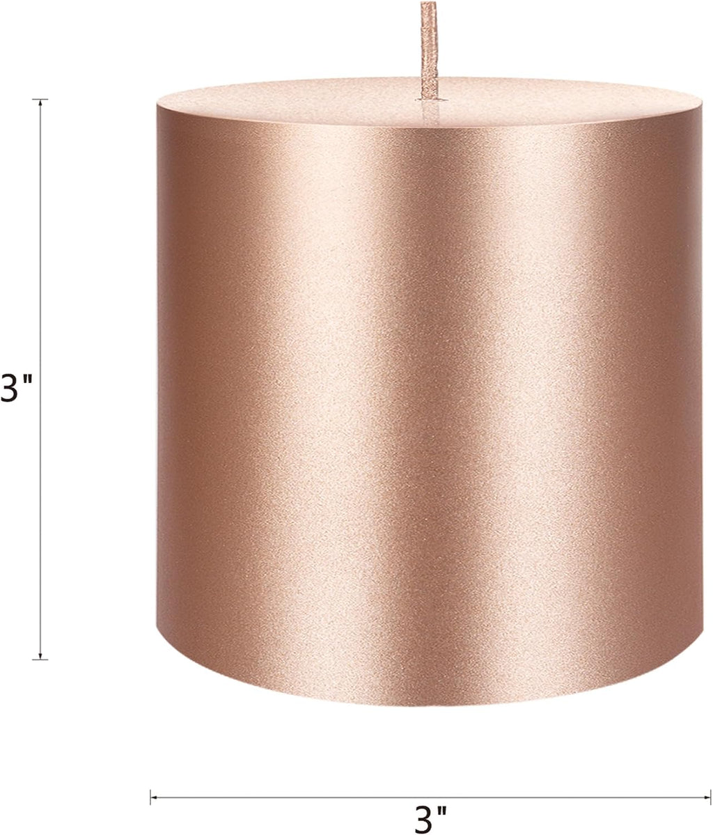 Mega Candles 6 pcs Unscented Solid Rose Gold Pillar Candles, Hand Poured Premium Wax Candle 3 Inch x 3 Inch, Home Décor, Spas, Weddings, Occasions, Party, Centerpieces, Holidays, Vigils, Prayers