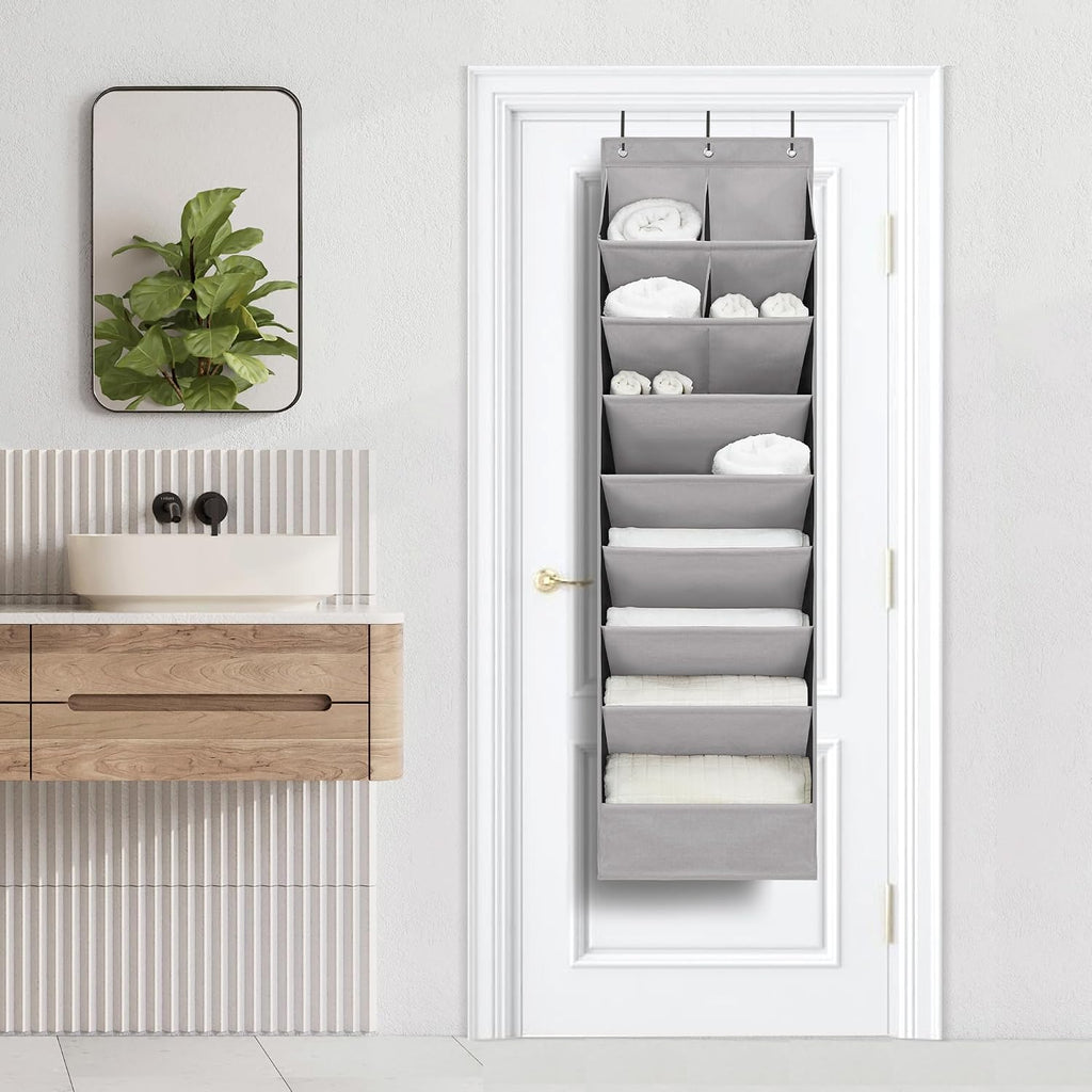 Over Door Organizer with 10 Extra Large Pockets, 23 Pairs Shoes Large Capacity Hanging Storage Organizer for Shoes, Diapers, Dark Grey, 8 Layers, 2-Pack