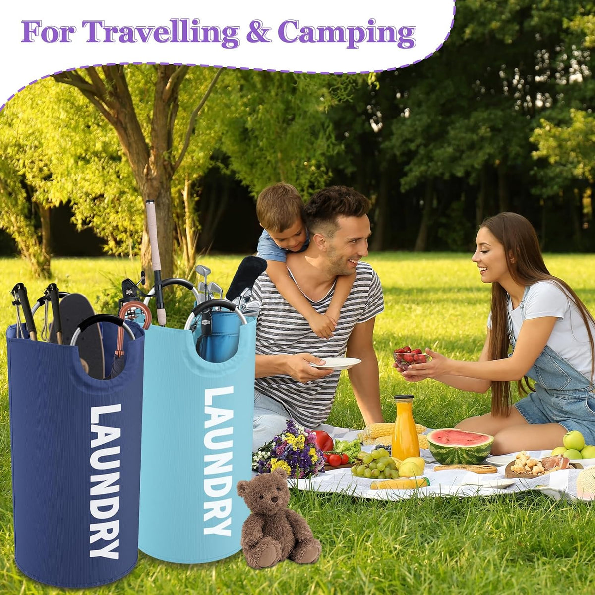 2Pcs 95L Large Clothes Hampers, Foldable Laundry Basket with Handles