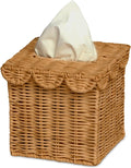 BEBE BASK Handwoven Scalloped Square Tissue Box Cover (4.5 × 4.5 × 5.3 in)
