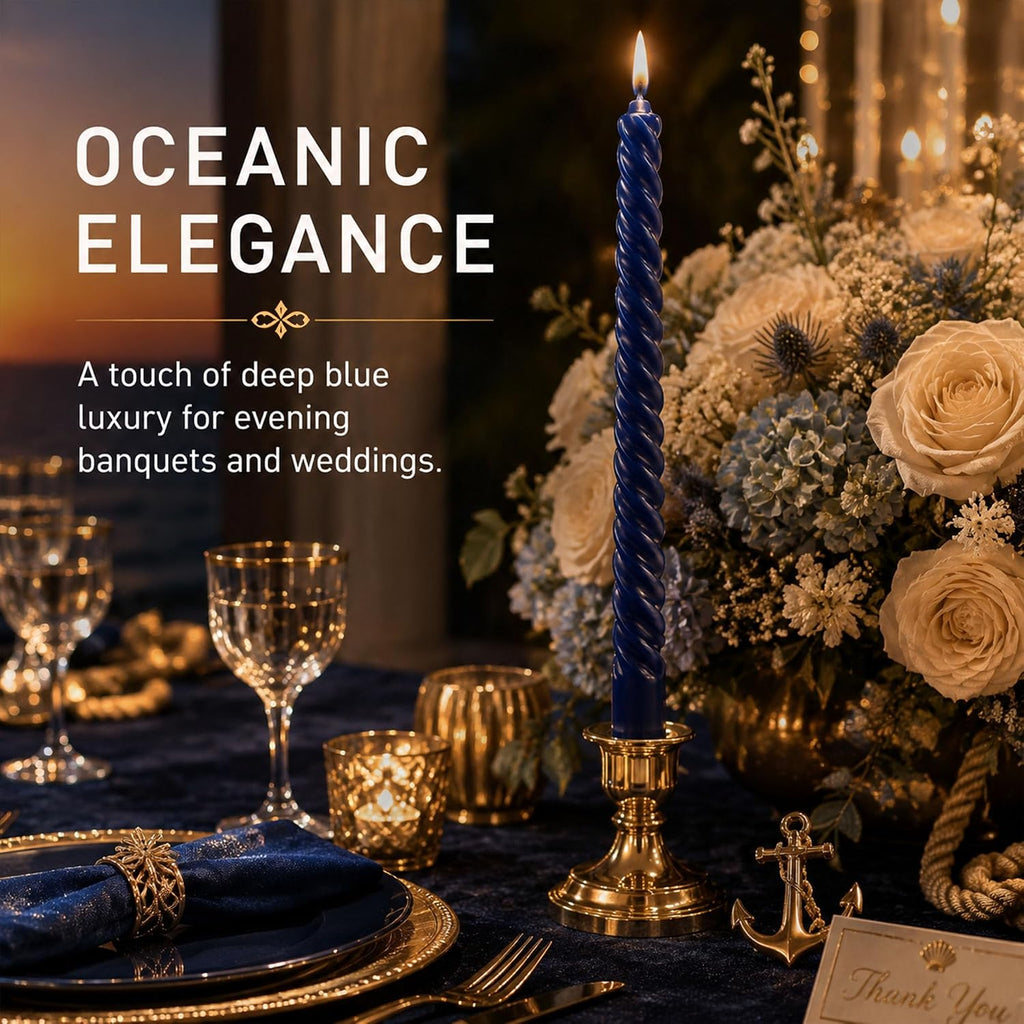 Royal Blue Spiral Taper Candles 4 Pack 7/8 X 10 Inch Smokeless Unscented Long Tall Twisted Candle Sticks for Home Decor Dinner Table Party Wedding Christmas Candlesticks