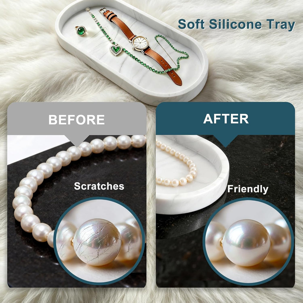 HO2ME Silicone Marble Pattern Tray, 2-Pack, Flexible Organizer, Crisp White