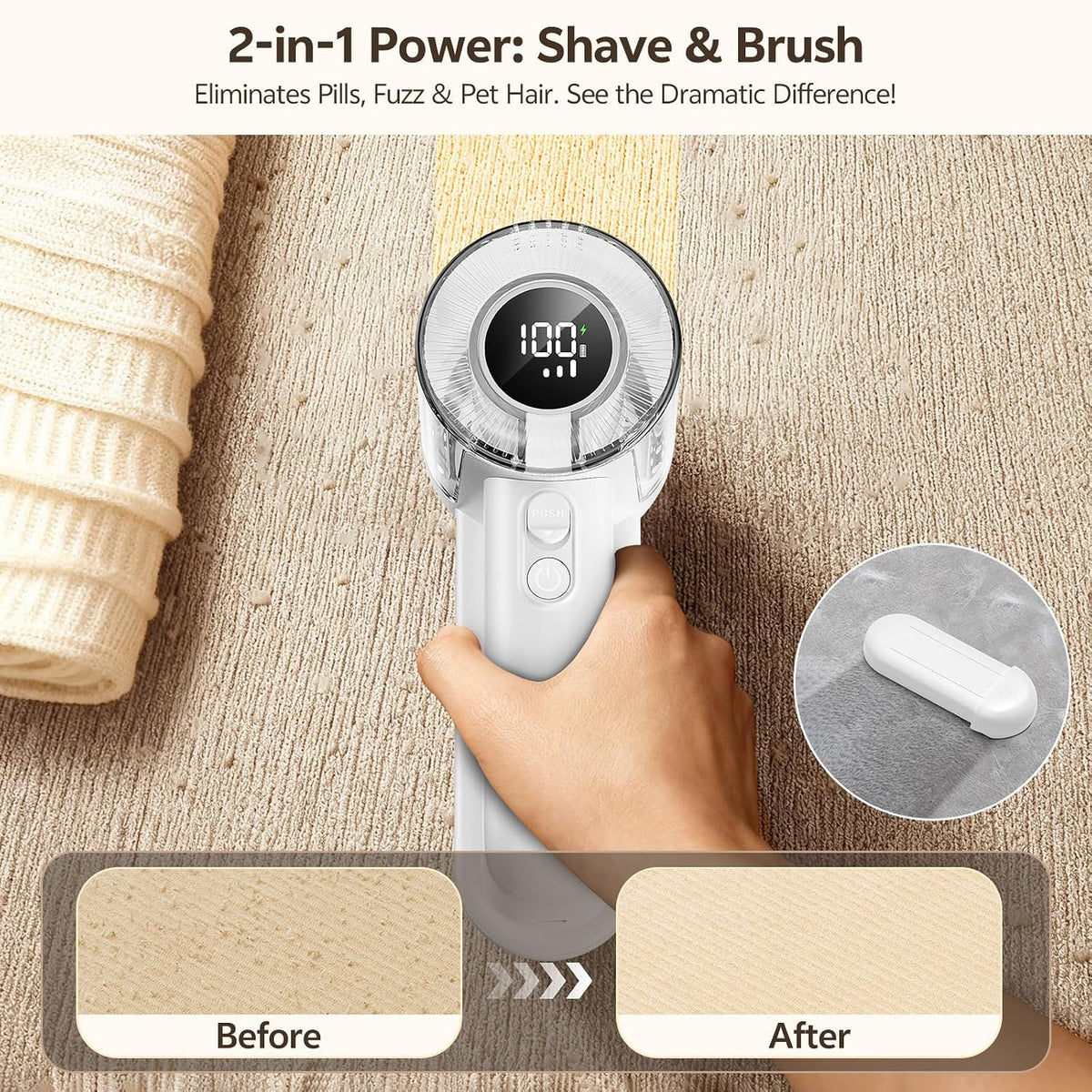 Rechargeable Fabric Shaver, 2-in-1 Lint Remover with 6-Blade