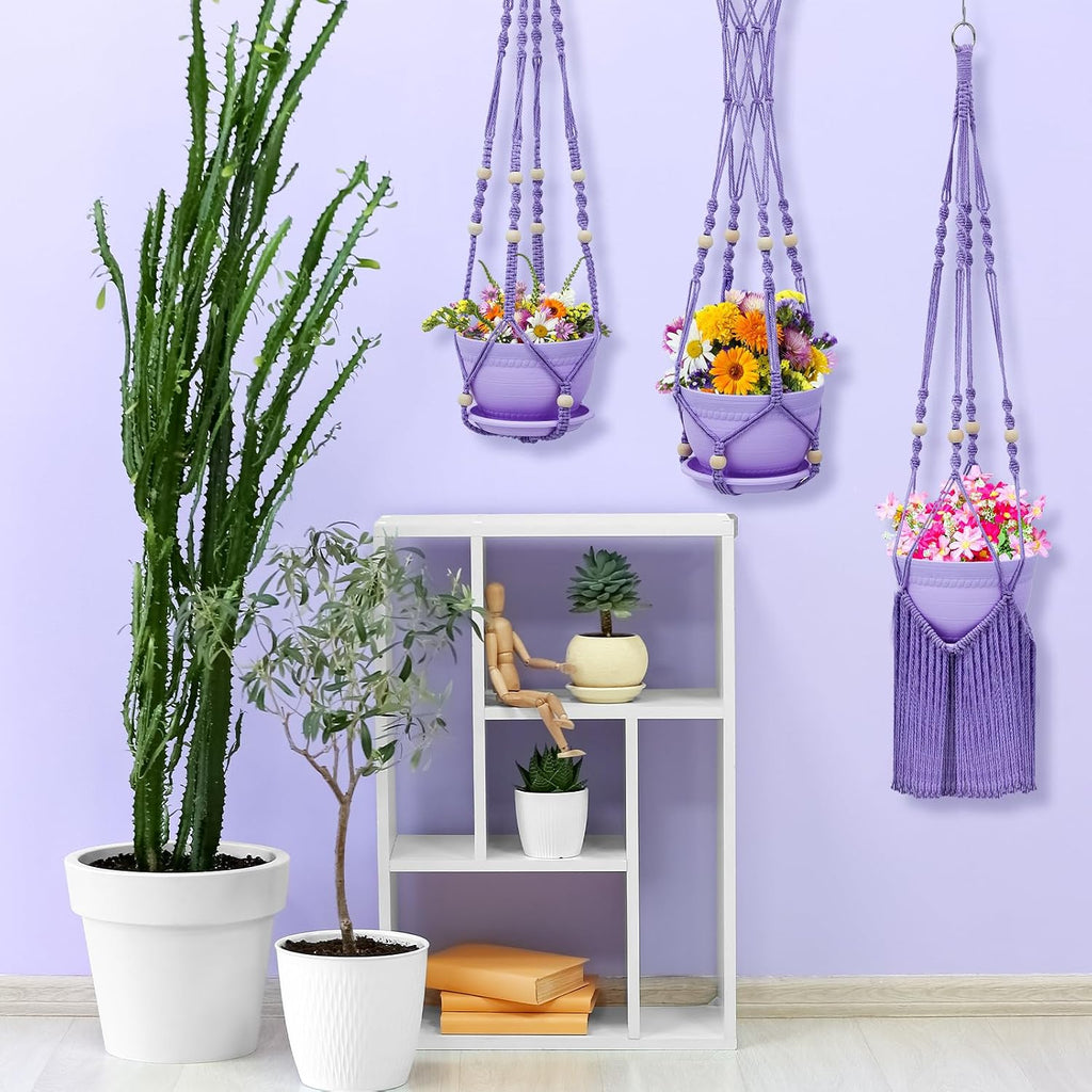 3 Pack Crochet Macrame Plant Hanger, Hanging Planters for Indoor Plants
