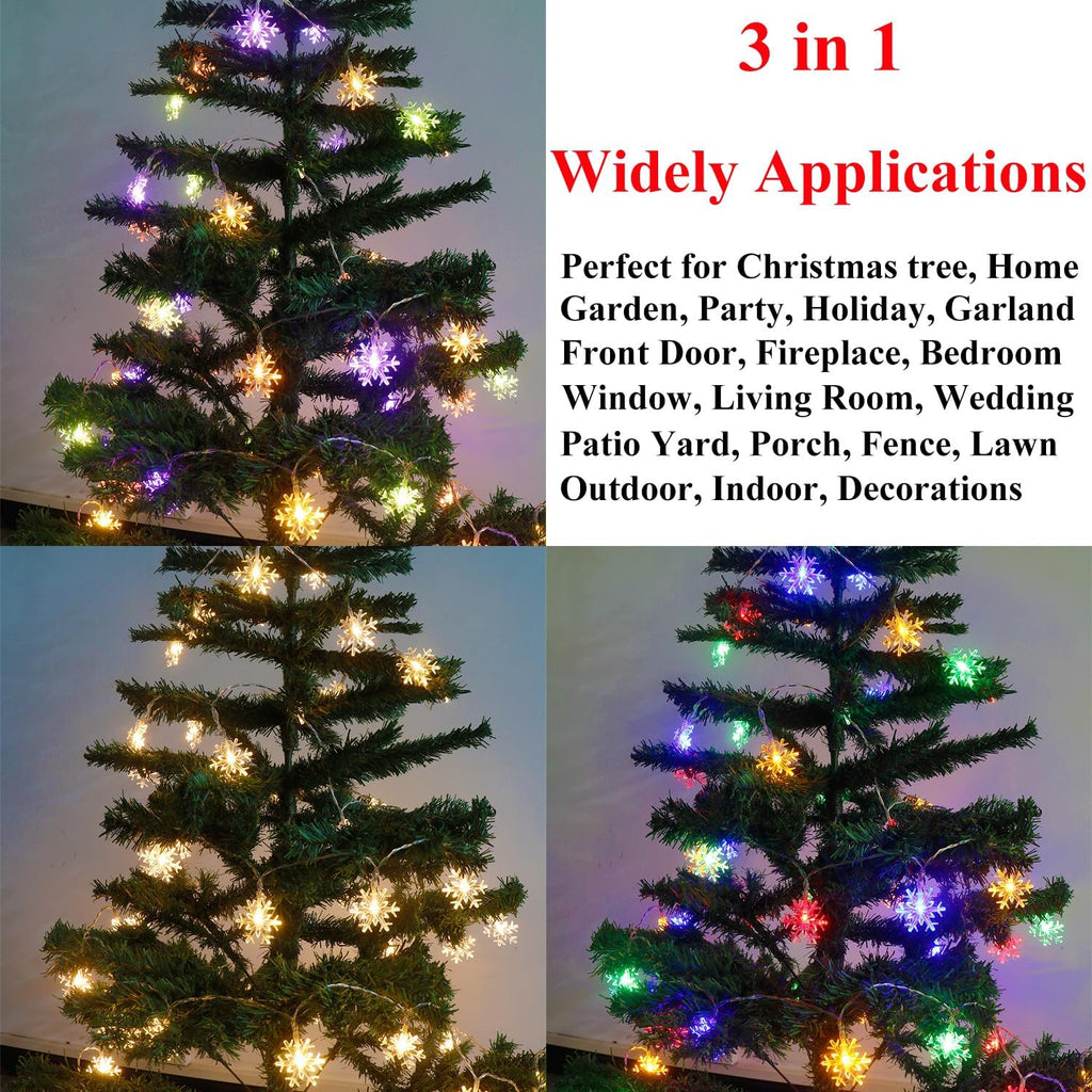 Christmas Decorations Snowflake Lights, 30ft 60 LEDs Snowflakes Christmas Lights Battery Operated String Lights with Remote for Xmas Tree Window Curtain Outdoor Indoor Winter Decor Multicolor