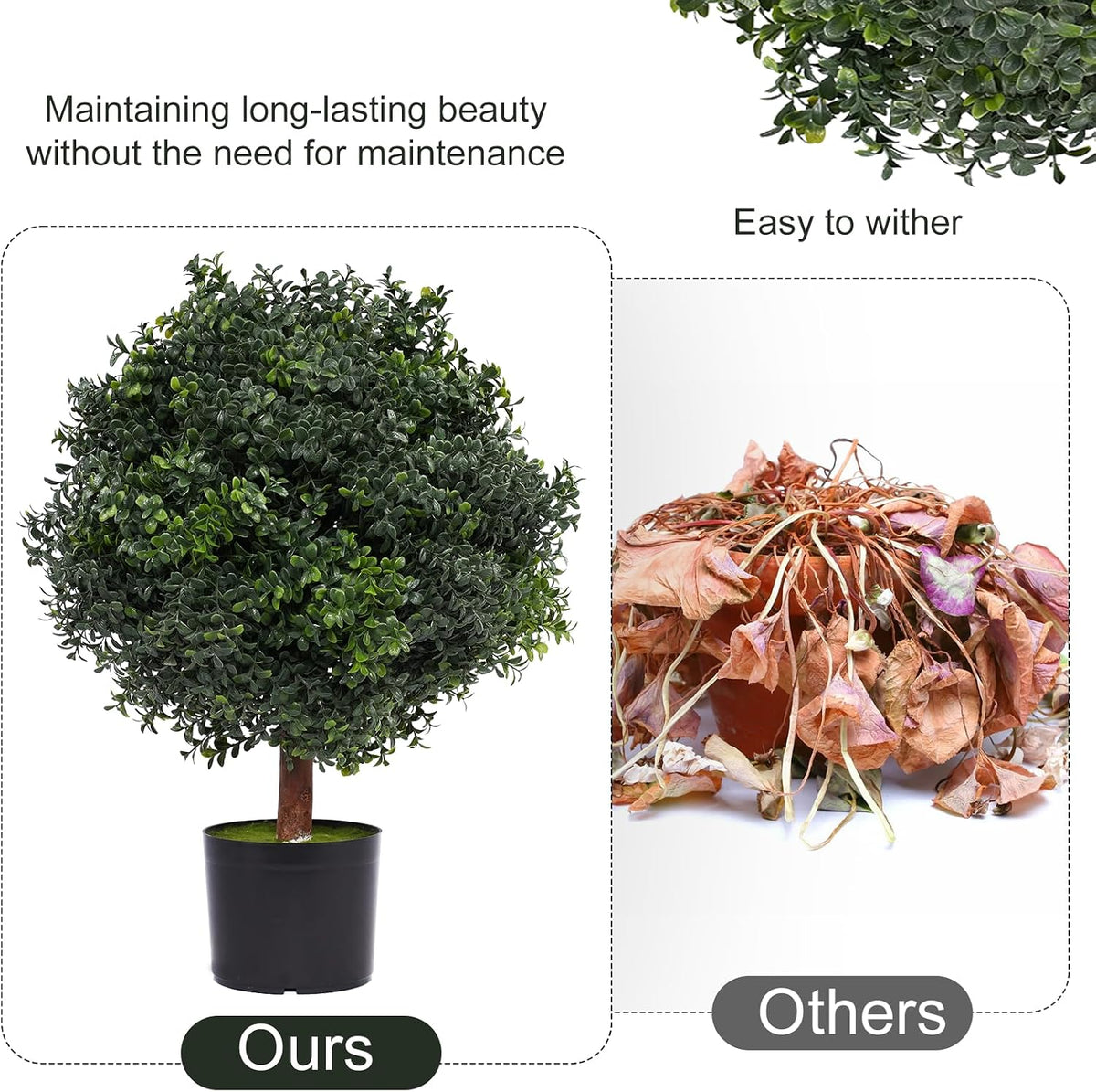 Silk Tree Warehouse One 2 Foot Outdoor Artificial Boxwood Ball Topiary Bush Potted UV Rated Plant by Bagari