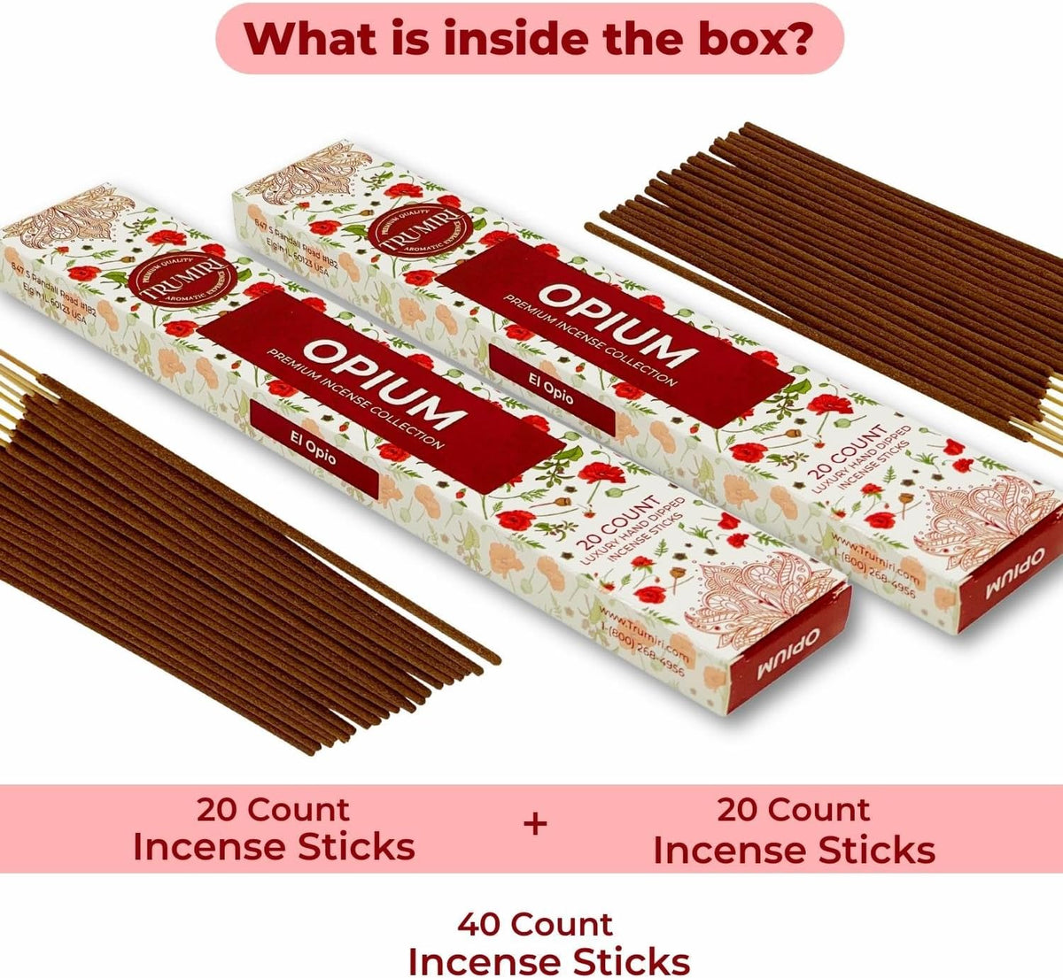 Opium Scented Incense Sticks - Total 40 Insence-Sticks - Dual Pack of 20 Insense - Inciensos - Inscents - Natural Non Toxic Ingredients - Incents - Incence - Inscense - Insents