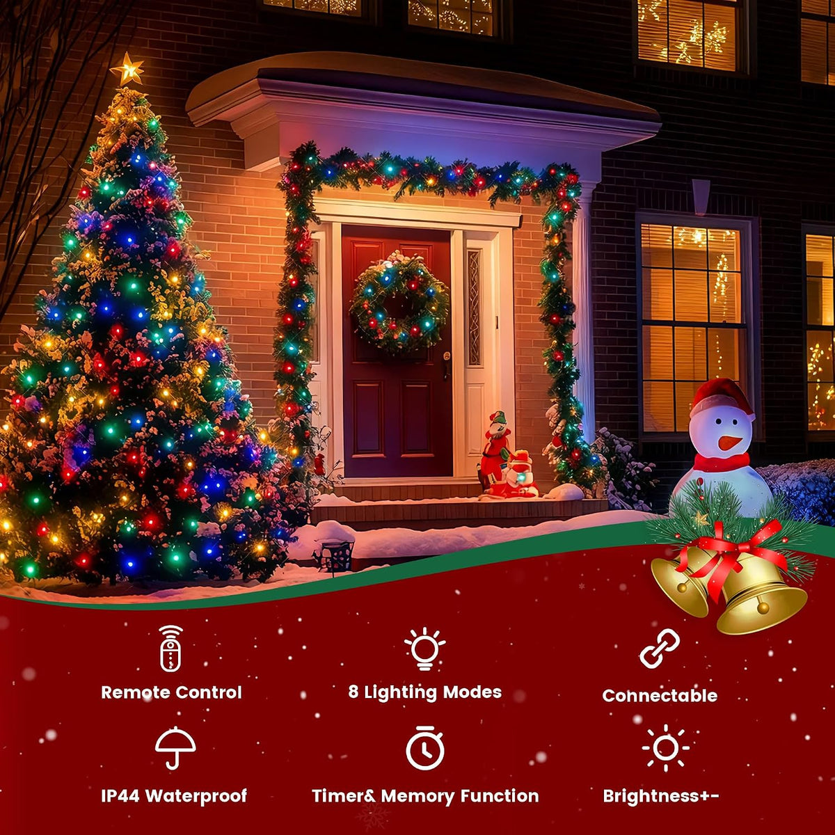 Christmas Lights Outdoor,66ft Multicolor Christmas String Lights - Remote