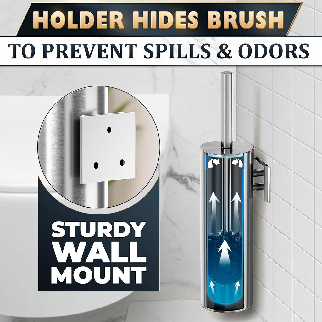 Wall-Mounted Toilet Brush and Holder Set, Stainless Steel (Silver)