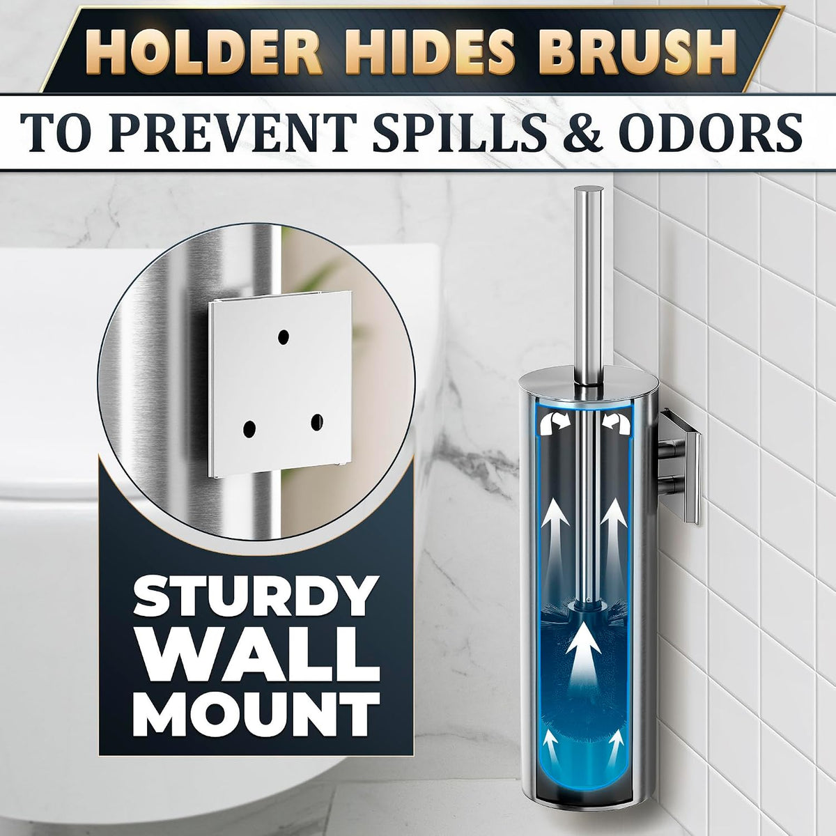 Wall-Mounted Toilet Brush and Holder Set, Stainless Steel (Silver)
