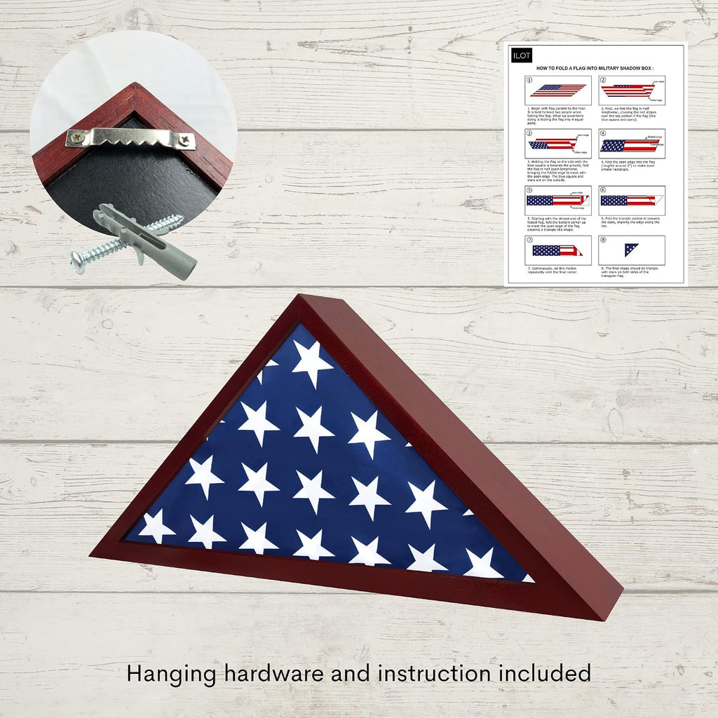 Flag Case for American Veteran Burial Flag Solid Wood Military Flag Display Case Funeral Flag Flag Shadow Boxes to Fit a Folded 5'x9.5' American Flag with Polished Plexiglass