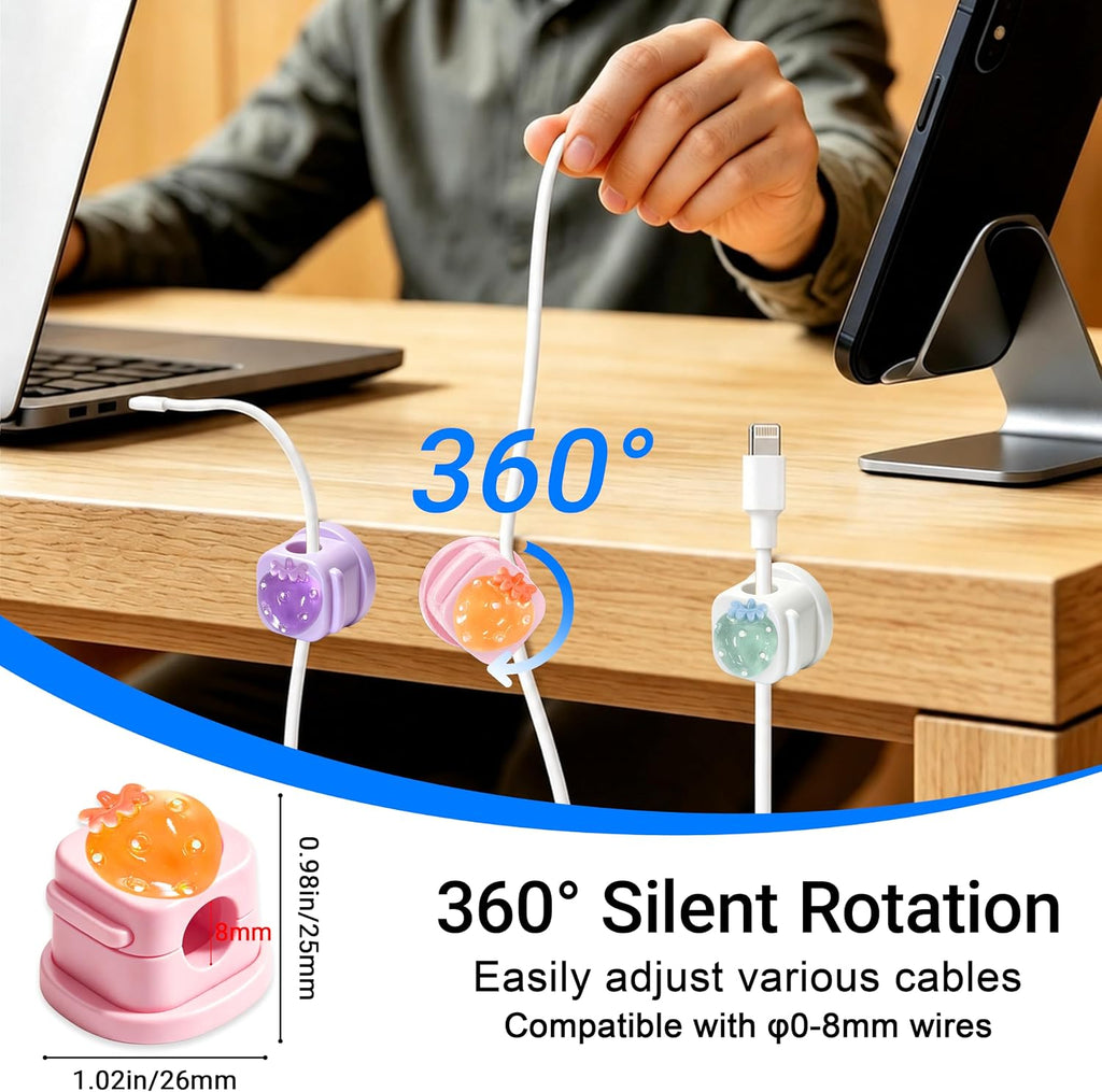 6Pack Magnetic Cable Clips,Night-Glowing Cord Holder,Strawberry
