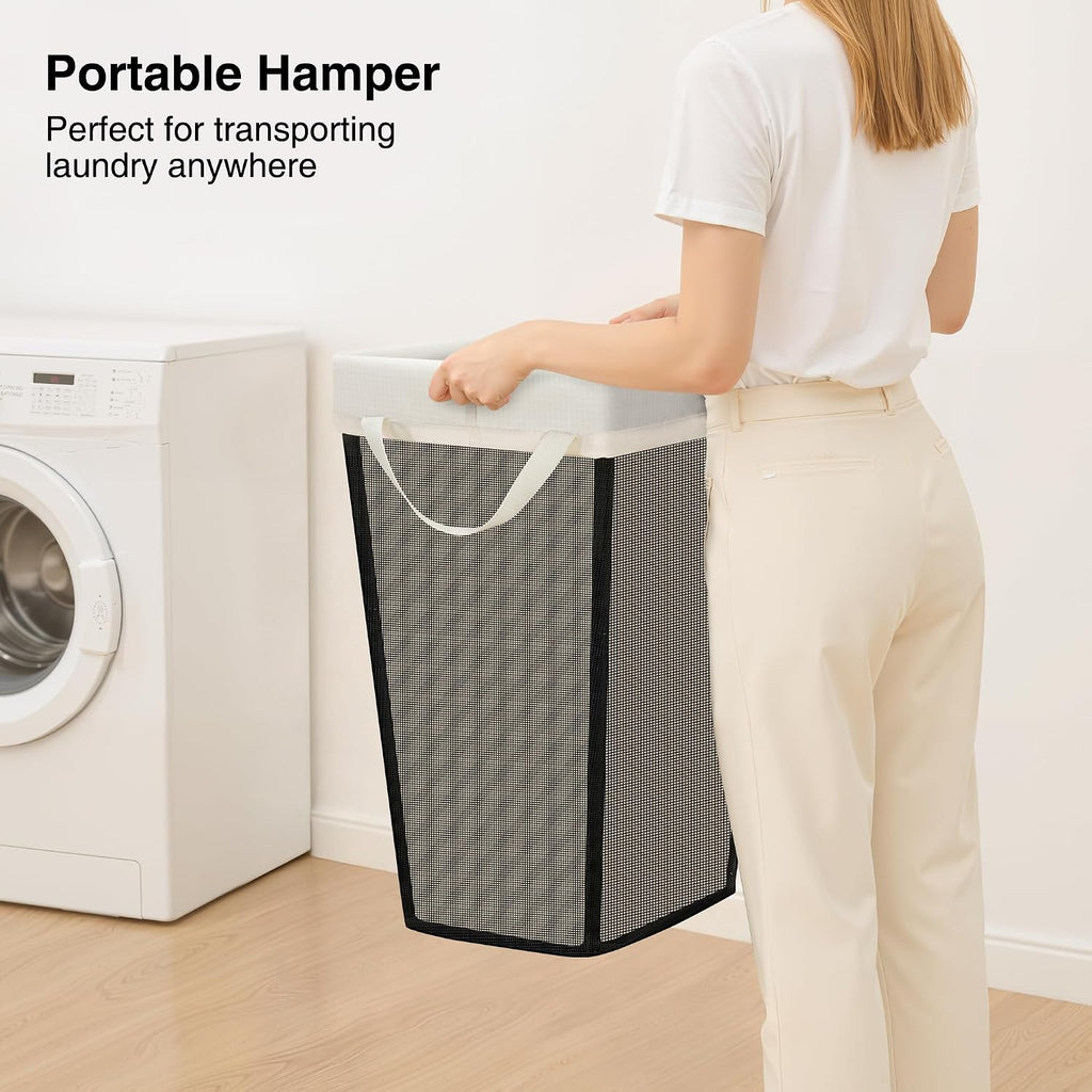 STO STO 75L Laundry Hamper, Space Saving Freestanding Clothes Basket with Iron Frame, Dirty Clothes Storage Bin with Removable Washable Liner for Bedroom, Bathroom, Dorm, Closet, Apartment, Beige