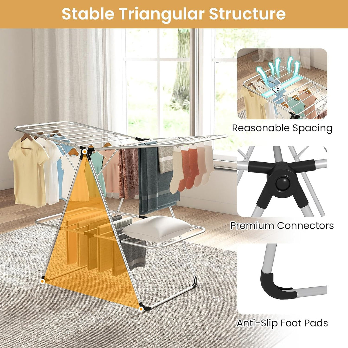 Tangkula Clothes Drying Rack Foldable, 2-Level Heavy-Duty Aluminum Laundry Drying Rack Collapsible with Height-Adjustable Wings, Space-Saving Freestanding Airer Clothing Dryer Stand for Indoor Outdoor