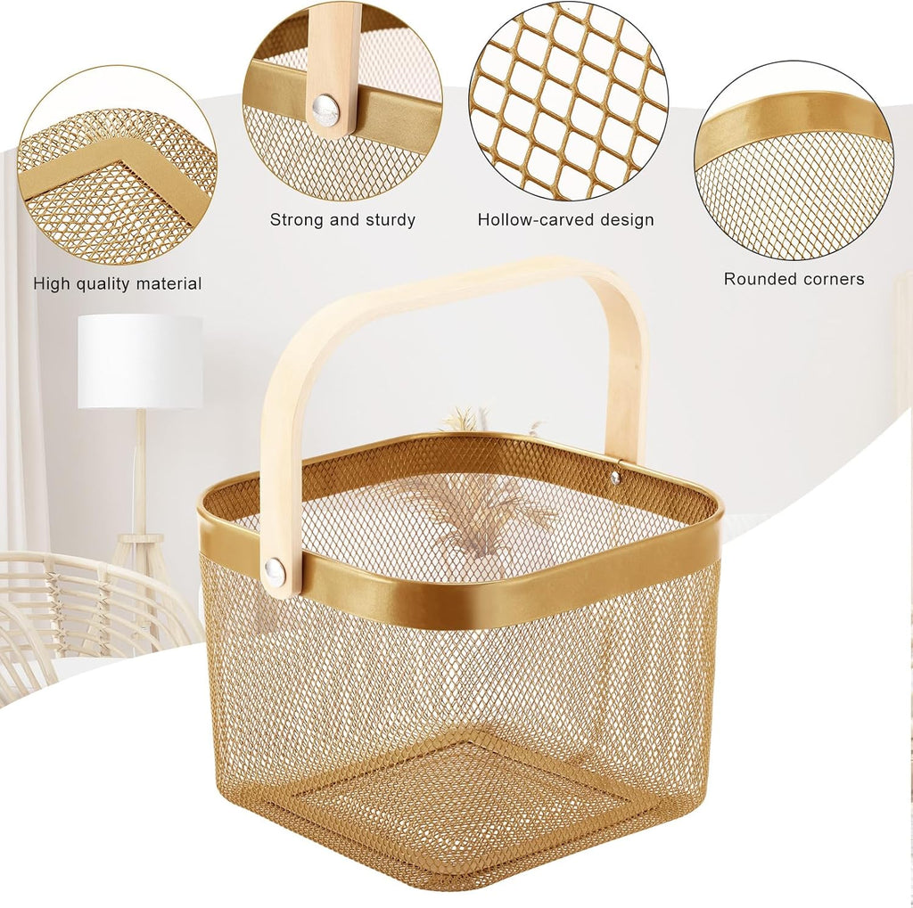 Roshtia 6 Pcs Metal Mesh Basket with Handle, Fall Halloween Garden Basket