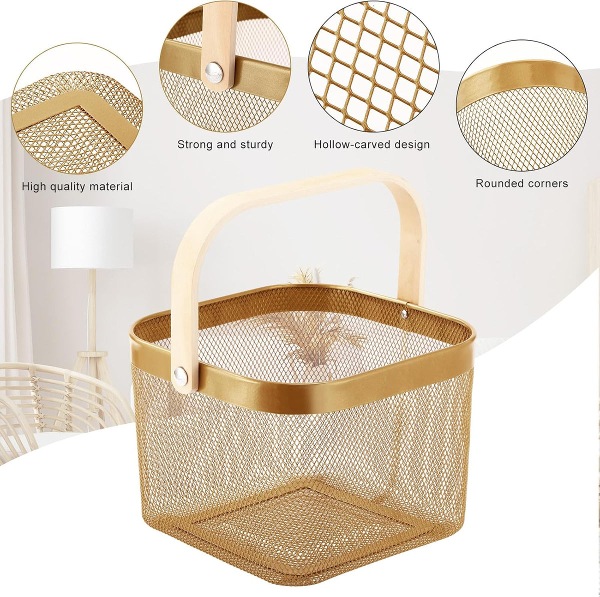 Roshtia 6 Pcs Metal Mesh Basket with Handle, Fall Halloween Garden Basket