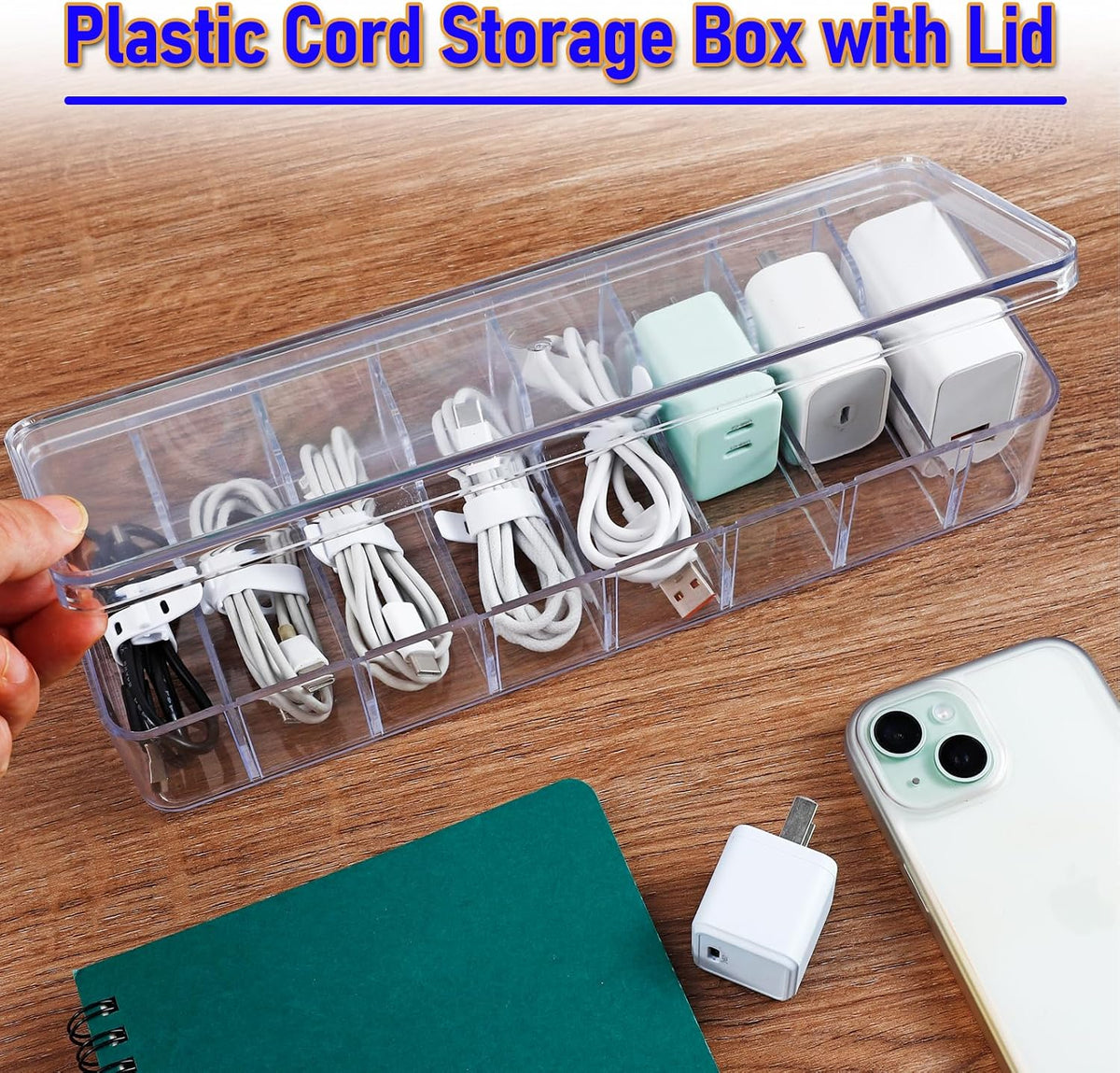 2 Pack Cable Storage Box, Clear, 27 X 9.5 X 6 Cm