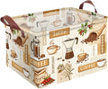 Coffee Theme Storage Basket Home Decor Waterproof Canvas Toy Storage Bin Collapsible Outdoor Basket with Leather Handles Coffee Bean Cup Blanket Baskets For Closets,Bedrooms,Gifts Baskets