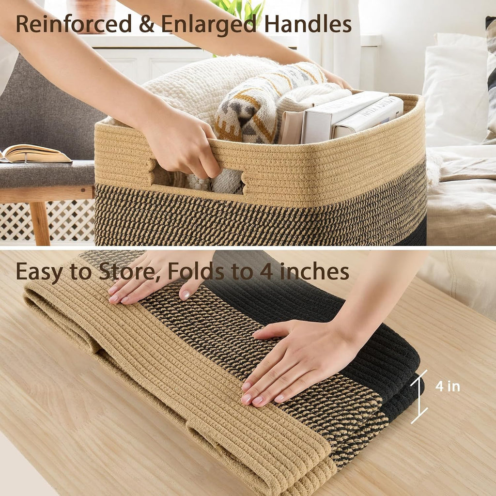 Optish 95L Large Woven Blanket Basket, Storage Basket with Handles
