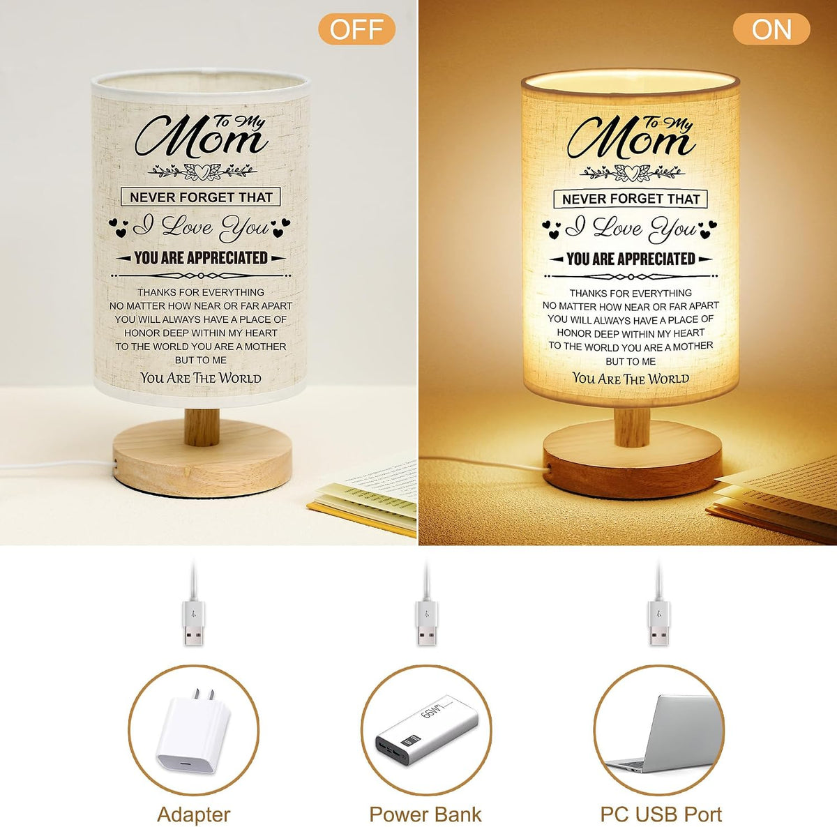 WSYEAR Birthday Gifts for mom from Son-Table Lamp Mom Gifts from Daughter for Mother Night Light Present for Mom Mothers Day Valentines Day Christmas