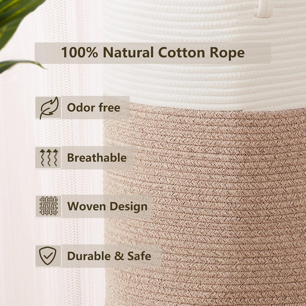 Cotton Rope Laundry Basket Large 80L Tall Woven Hamper
