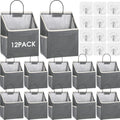 Woanger 12 Pcs Wall Hanging Storage Bag Wall Hanging Organizer Bag Over The Door Closet Basket Containers Bins with Hooks Pockets for Bedroom Bathroom, 15 x 4.3 x 8.7''(Gray)