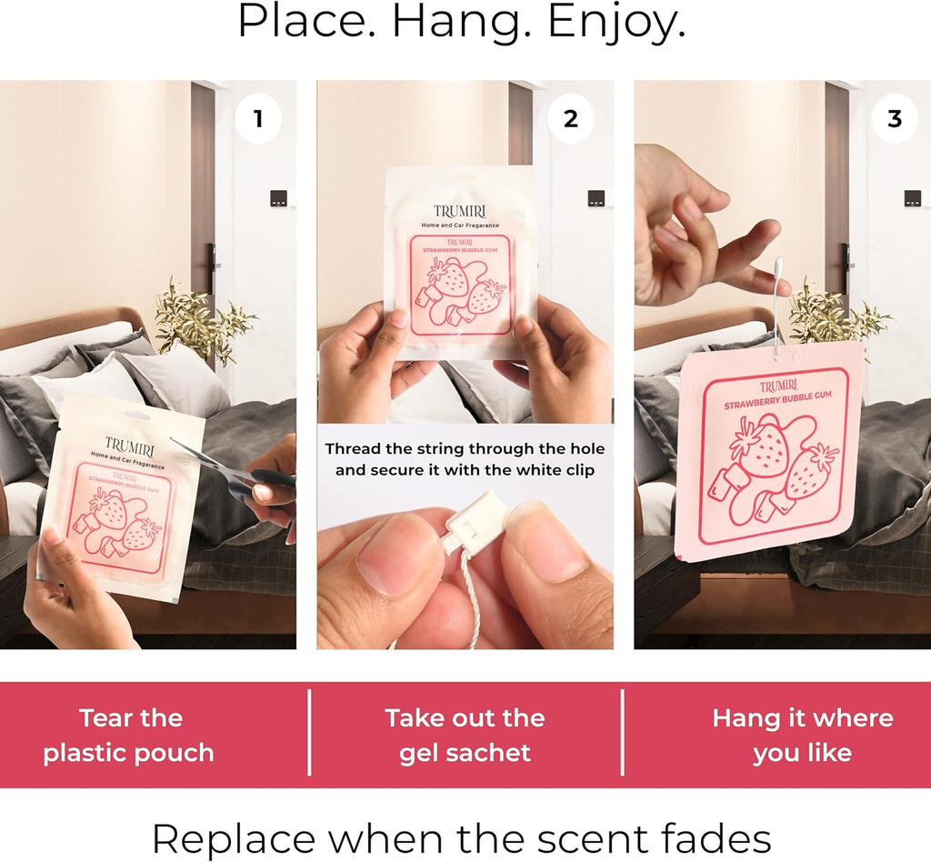 Strawberry Bubble Gum - Scented Sachets for Drawer and Closet Freshener with Long Lasting Scent - Pack of 3 - Home Fragrance Sachet Bag Dresser Refresher Packet - Olores para Closet De Ropa