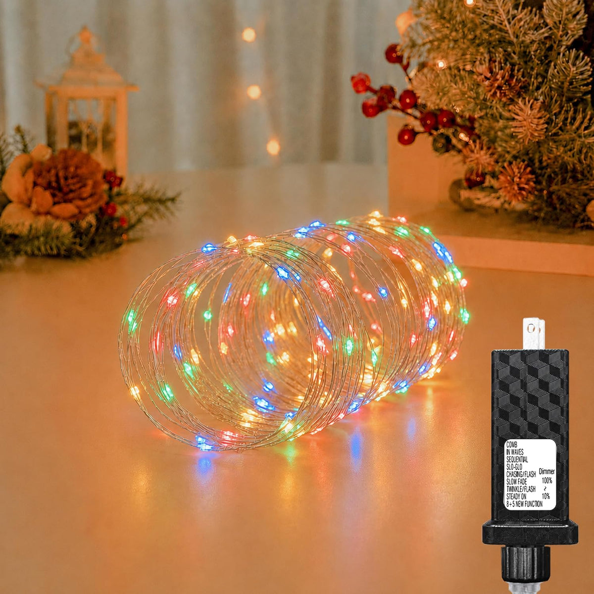 33FT 100 LED Plug in Fairy Lights with 13 Modes & Timer, Multicolor