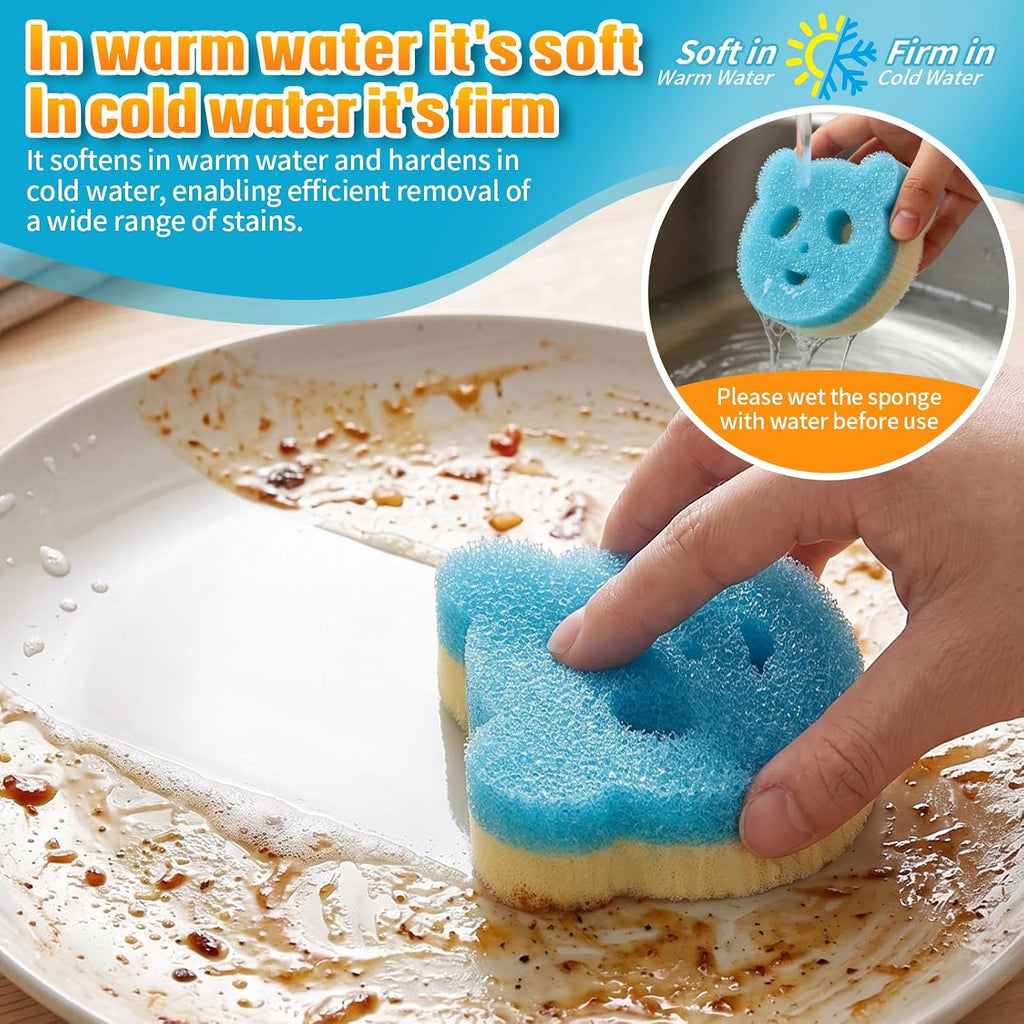 12 Pack Scrub Sponges for Dishes, Dual-Sided Temperature-Responsive Scrubber, Reusable Non-Scratch Multipurpose Cleaning Supplies for Kitchen Bathroom & Home Use