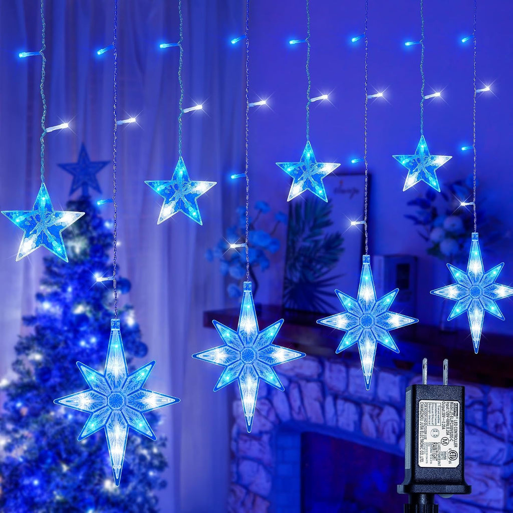 Star Icicle Lights Outdoor,126 Led 12 Star Hanging String Light