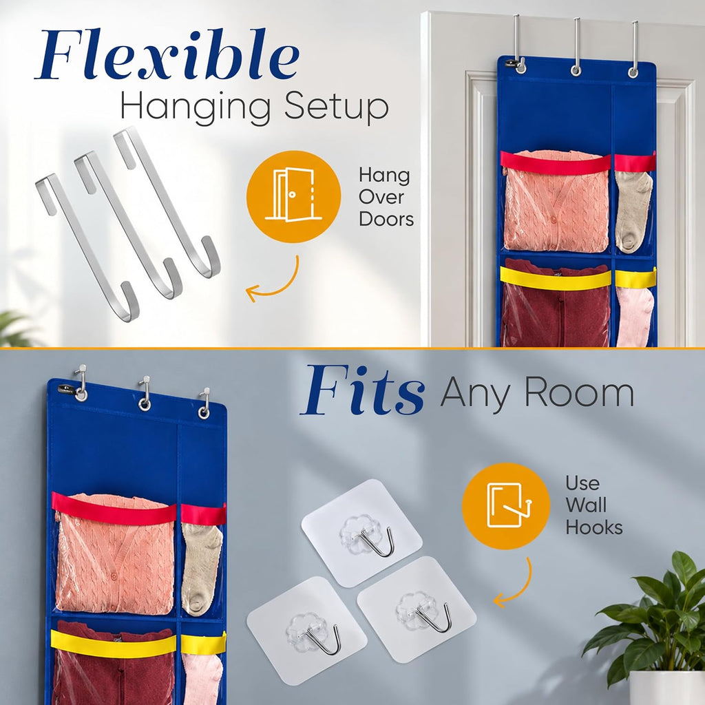 Handy Laundry Weekly Clothes Organizer for Kids – 5-Shelf Hanging Closet Storage with Day of the Week Labels, Over the Door or Wall Mount, Large Capacity, Encourages Routine, Blue