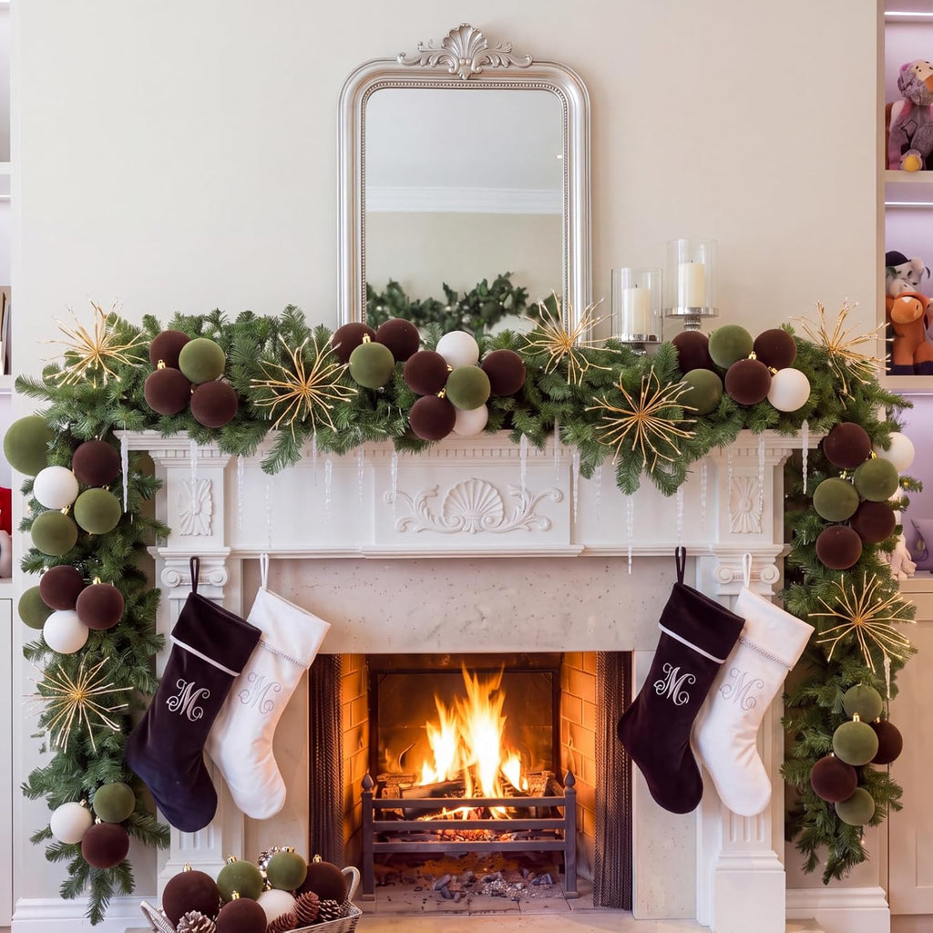 Roowest 4 Sets Large Neutral Velvet Christmas Ball Clusters Ornaments Decor