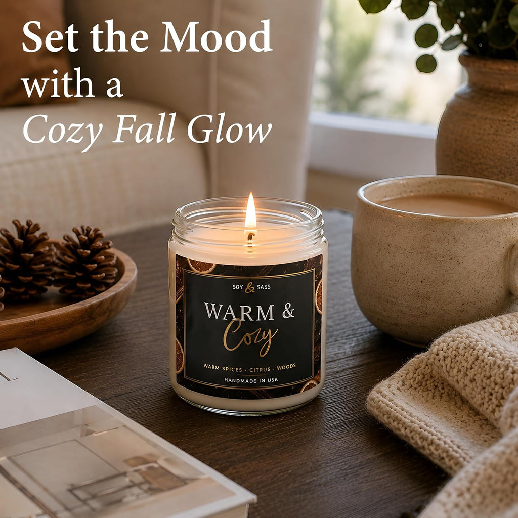Christmas Candles, Fall Candles, Warm and Cozy' Soy Candle I Berries, Apple & Cinnamon I Infused w/Essential Oils I Warm n Cozy Home Dcor I Holiday & Winter Candle I 50Hr Burn I USA Made