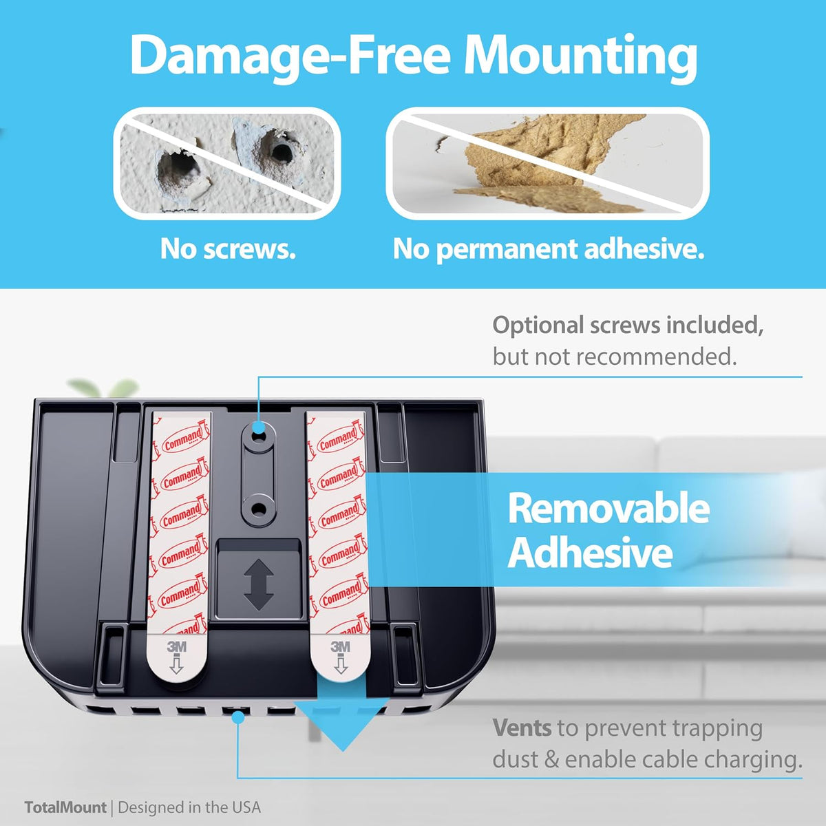 TotalMount Drop-Free Remote Holder – Removable Adhesive Strips – Black