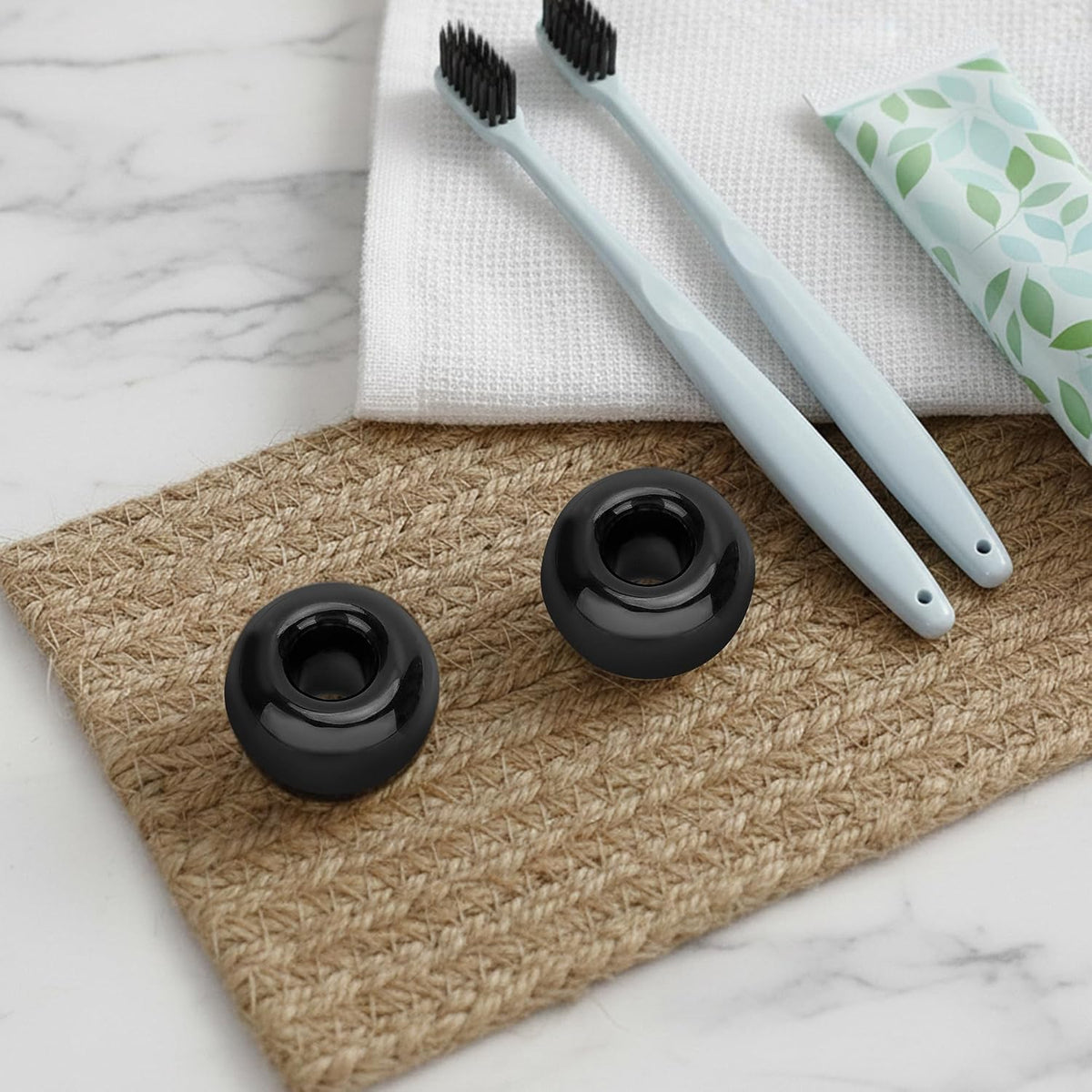 4 Pack Mini Ceramic Toothbrush Holders, Single Toothbrush Holder for Shower, Cute Toothbrush Stand for Bathroom, Medicine Cabinet, Dorm (Black)