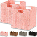 Vagusicc Wicker Storage Basket, Set of 2 Hand-Woven Paper Rope Storage Baskets for Organizing, Pink Cube Storage Bins, 11inch Large Wicker Storage Baskets for Shelves Gifts Pantry Organizing Decor